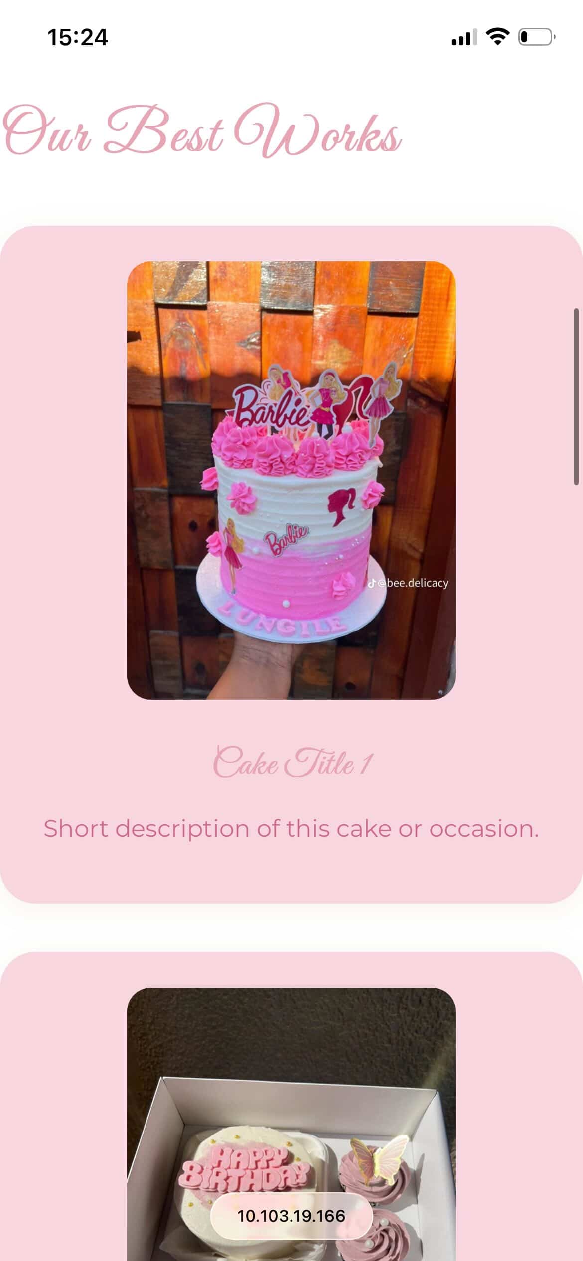 Mobile screenshot of Cake website