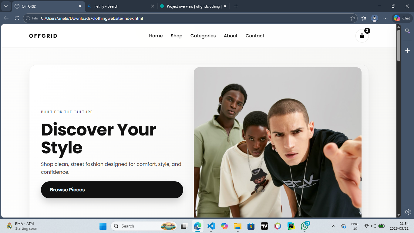 Desktop screenshot of clothing store website