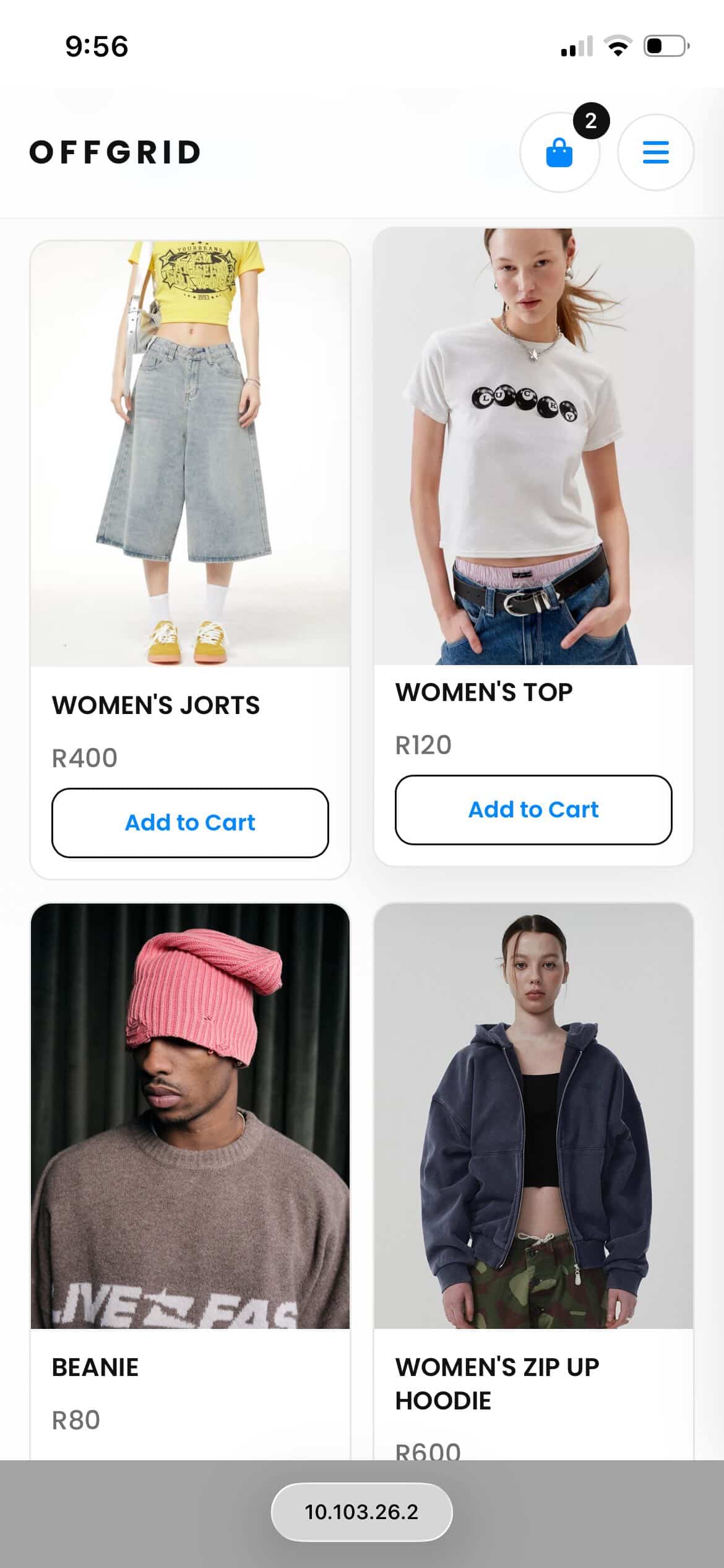 Mobile screenshot of clothing store website