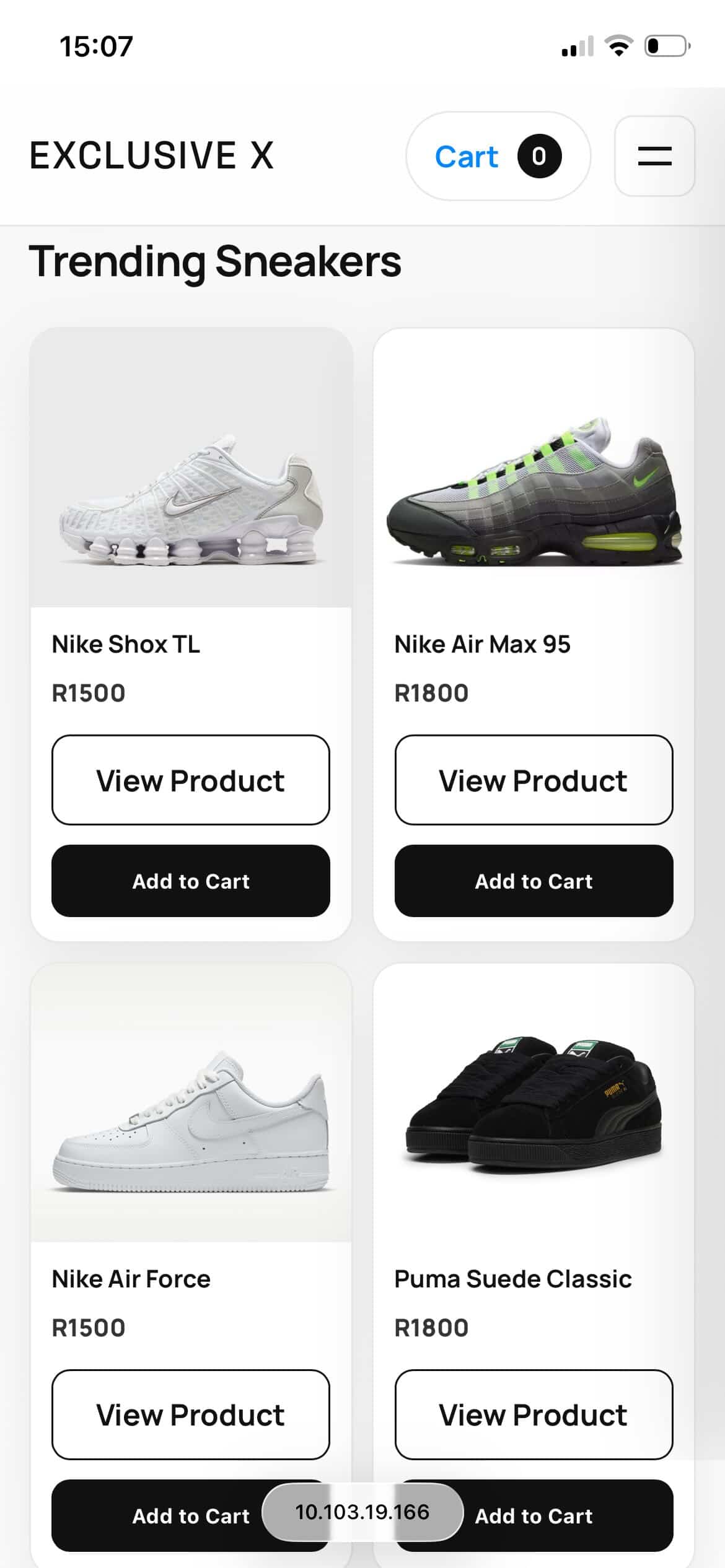 Mobile screenshot of Sneaker website